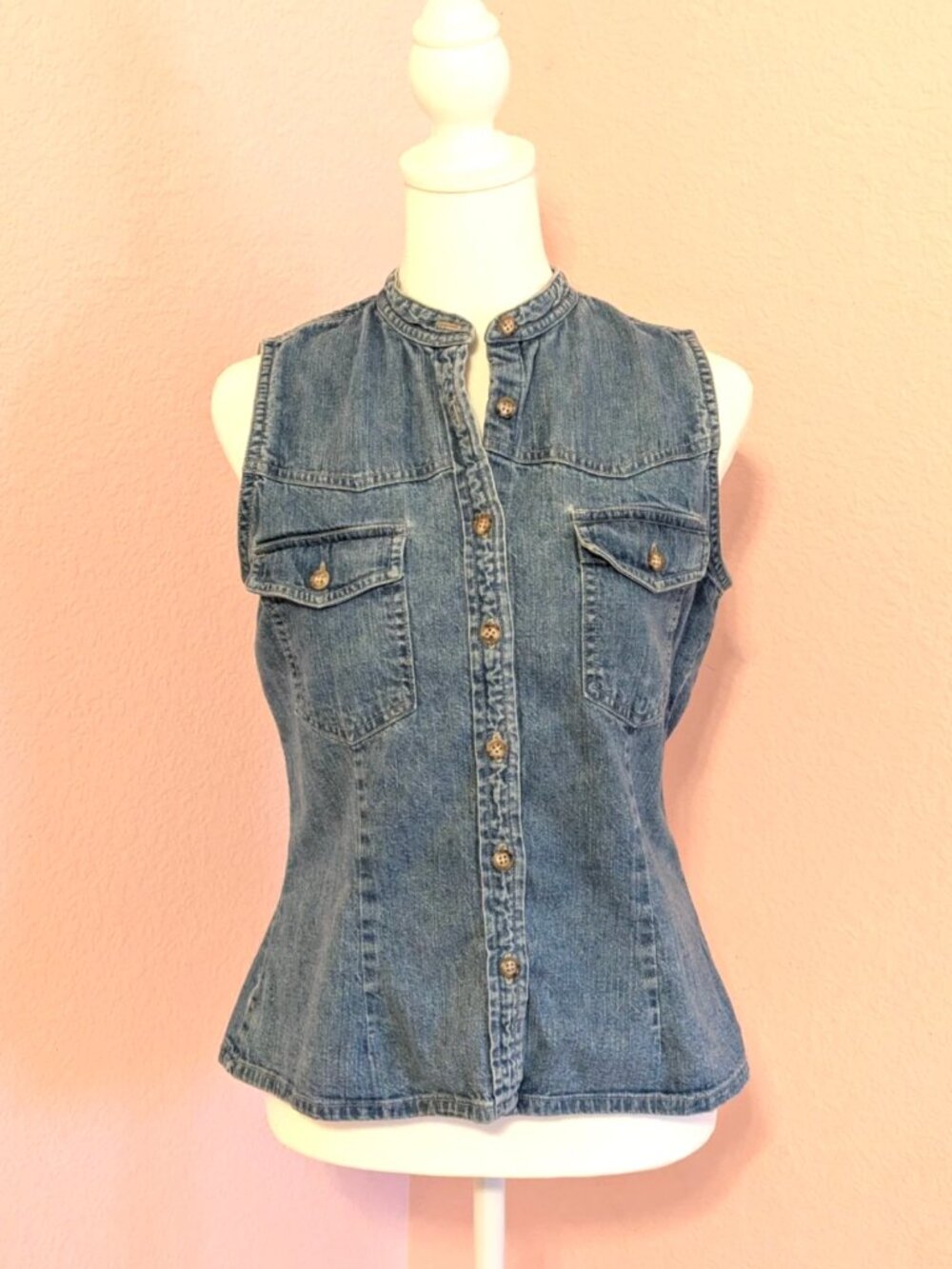 Old School Denim Sleeveless Button-Front Top Women's Size 4